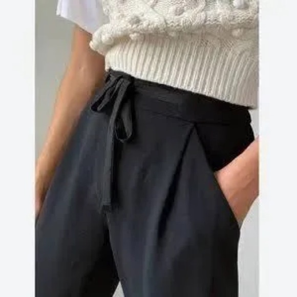 Aritzia Wilfred Allant Crop Tie Waist Button Fly Linen Blend pants Size 4 - Picture 14 of 15